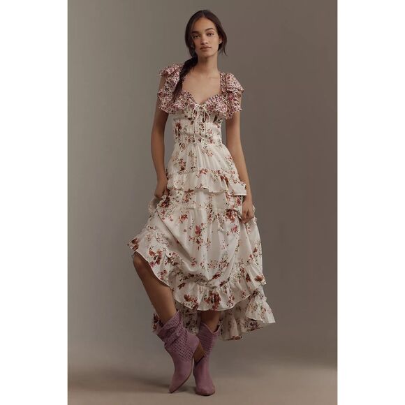 Anthropologie Dresses & Skirts - New Anthropologie Maeve Ruffle-Sleeve V-Neck Lace-Up Midi Dress sz S